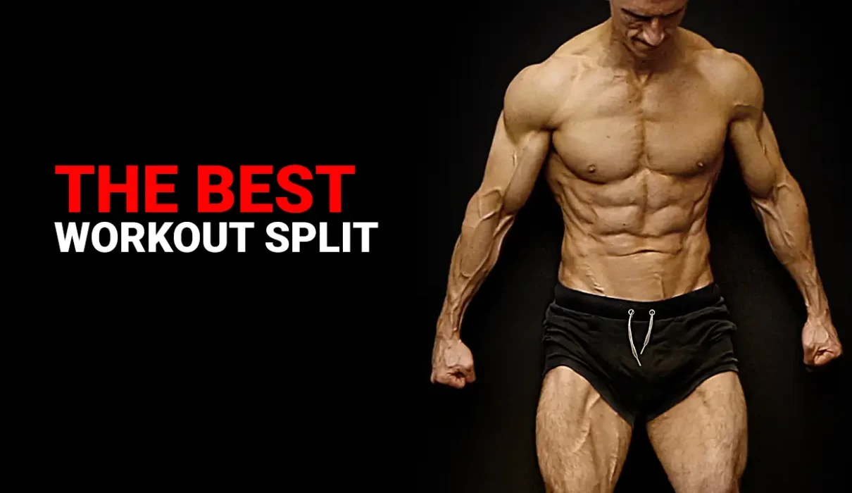 Muscular male physique showing results from effective workout split for beginners training with visible muscle definition and low body fat