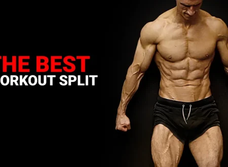 Muscular male physique showing results from effective workout split for beginners training with visible muscle definition and low body fat