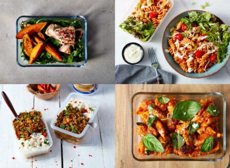 Bodybuilding meal prep containers with chicken, pasta, turkey, and vegetables showing budget-friendly meal prep examples